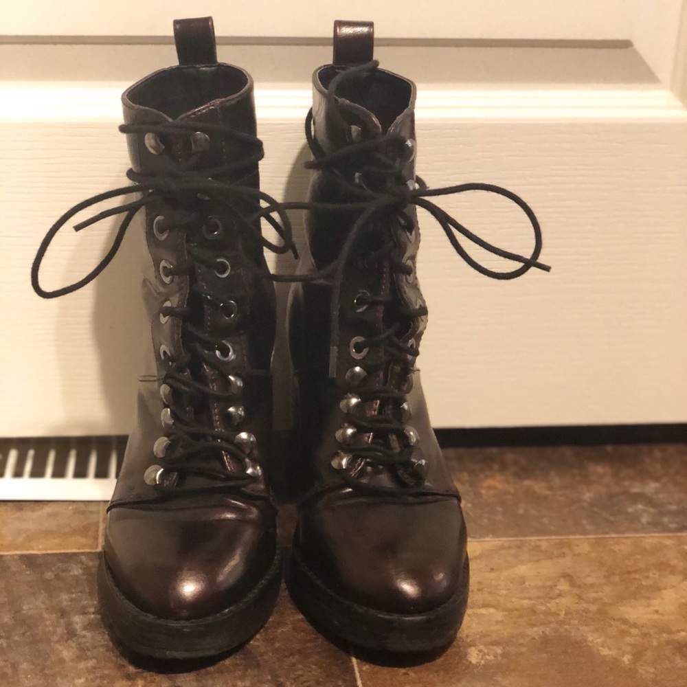 Lace up black high-heeled boots